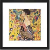 Artery8 Klimt Lady With Fan Painting 8X8 Inch Square Wooden Framed Wall Art Print Picture with Mount in Black