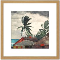 Artery8 Homer Hurricane Bahamas Painting 8X8 Inch Square Wooden Framed Wall Art Print Picture with Mount in Light Oak