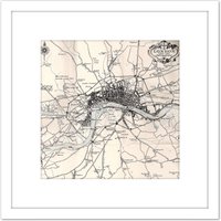 Artery8 Map Crown 1930 London City England 1660 Plan Chart 8X8 Inch Square Wooden Framed Wall Art Print Picture with Mount in White