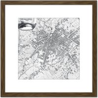 Artery8 Map Pigot 1819 Manchester Salford England Plan Chart 8X8 Inch Square Wooden Framed Wall Art Print Picture with Mount in Brown
