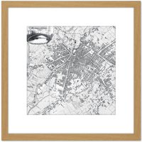 Artery8 Map Pigot 1819 Manchester Salford England Plan Chart 8X8 Inch Square Wooden Framed Wall Art Print Picture with Mount in Light Oak