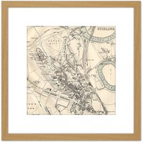 Artery8 Map 1888 Bartholemew Stirling City Scotland Plan 8X8 Inch Square Wooden Framed Wall Art Print Picture with Mount in Light Oak