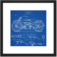 Artery8 Harley Classic Motor Cycle Bike Parts 1924 Patent Plan 8X8 Inch Square Wooden Framed Wall Art Print Picture with Mount in Black