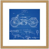 Artery8 Harley Classic Motor Cycle Bike Parts 1924 Patent Plan 8X8 Inch Square Wooden Framed Wall Art Print Picture with Mount in Light Oak
