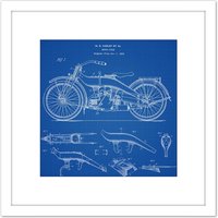 Artery8 Harley Classic Motor Cycle Bike Parts 1924 Patent Plan 8X8 Inch Square Wooden Framed Wall Art Print Picture with Mount in White