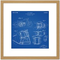Artery8 Harley Motor Cycle Bike Oil Tank & Battery Assembly 1938 Patent Plan 8X8 Inch Square Wooden Framed Wall Art Print Picture with Mount