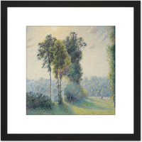 Artery8 Pissarro Landscape Saint Charles Gisors Sunset Painting 8X8 Inch Square Wooden Framed Wall Art Print Picture with Mount in Black