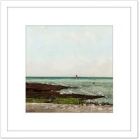 Artery8 Courbet Laundresses At Low Tide Etretat Painting 8X8 Inch Square Wooden Framed Wall Art Print Picture with Mount in White