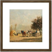 Artery8 Jules Jacques Veyrassat Hay Wain C1850 Painting 8X8 Inch Square Wooden Framed Wall Art Print Picture with Mount in Brown