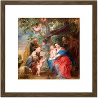 Artery8 Rubens The Holy Family Under An Apple Tree Painting 8X8 Inch Square Wooden Framed Wall Art Print Picture with Mount in Brown