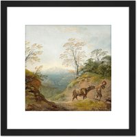 Artery8 Gainsborough Wooded Landscape With Boy Leading Donkey Painting 8X8 Inch Square Wooden Framed Wall Art Print Picture with Mount in Black