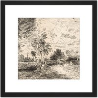 Artery8 David Lucas Milford Bridge 1826 Painting 8X8 Inch Square Wooden Framed Wall Art Print Picture with Mount in Black