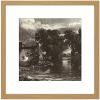 Artery8 David Lucas Mill Stream 1831 Painting 8X8 Inch Square Wooden Framed Wall Art Print Picture with Mount in Light Oak