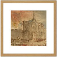 Artery8 Constable The Houses Of Parliament On Fire 1834 Painting 8X8 Inch Square Wooden Framed Wall Art Print Picture with Mount in Light Oak