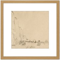 Artery8 Bonington Ramsgate Looking Toward Broadstairs 1824 Painting 8X8 Inch Square Wooden Framed Wall Art Print Picture with Mount in Light Oak