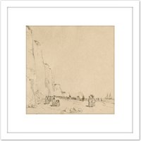 Artery8 Bonington Ramsgate Looking Toward Broadstairs 1824 Painting 8X8 Inch Square Wooden Framed Wall Art Print Picture with Mount in White