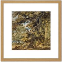 Artery8 Girtin Wooded Landscape Painting 8X8 Inch Square Wooden Framed Wall Art Print Picture with Mount in Light Oak