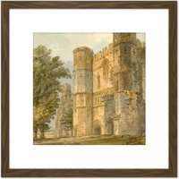 Artery8 Girtin The Gatehouse Of Battle Abbey Sussex 1794 Painting 8X8 Inch Square Wooden Framed Wall Art Print Picture with Mount in Brown