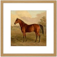 Artery8 Troye Kentucky Woodpecker 1834 Brown Horse Painting 8X8 Inch Square Wooden Framed Wall Art Print Picture with Mount in Light Oak