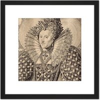 Artery8 Queboorn Queen Elizabeth England Engraving 8X8 Inch Square Wooden Framed Wall Art Print Picture with Mount in Black