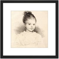 Artery8 Deveria Marie Clerambault Child Portrait Drawing 8X8 Inch Square Wooden Framed Wall Art Print Picture with Mount in Black