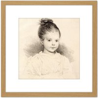 Artery8 Deveria Marie Clerambault Child Portrait Drawing 8X8 Inch Square Wooden Framed Wall Art Print Picture with Mount in Light Oak