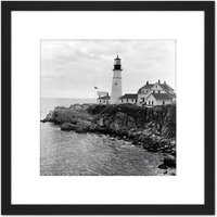 Artery8 Berenice Abbott Lighthouse Maine Sea Coast Photo 8X8 Inch Square Wooden Framed Wall Art Print Picture with Mount in Black
