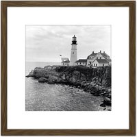 Artery8 Berenice Abbott Lighthouse Maine Sea Coast Photo 8X8 Inch Square Wooden Framed Wall Art Print Picture with Mount in Brown