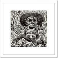 Artery8 Guadalupe Calavera Skull From Oaxaca Mexico 8X8 Inch Square Wooden Framed Wall Art Print Picture with Mount in White