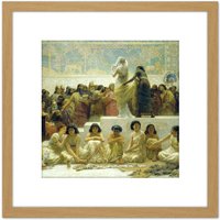 Artery8 Edwin Long Babylonian Marriage Market Painting 8X8 Inch Square Wooden Framed Wall Art Print Picture with Mount in Light Oak