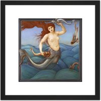Artery8 Burne Jones Sea Nymph Mermaid Fish Painting 8X8 Inch Square Wooden Framed Wall Art Print Picture with Mount in Black