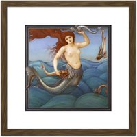 Artery8 Burne Jones Sea Nymph Mermaid Fish Painting 8X8 Inch Square Wooden Framed Wall Art Print Picture with Mount in Brown