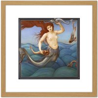 Artery8 Burne Jones Sea Nymph Mermaid Fish Painting 8X8 Inch Square Wooden Framed Wall Art Print Picture with Mount in Light Oak