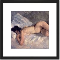 Artery8 Georg Hendrik Breitner Lying Naked 1887 8X8 Inch Square Wooden Framed Wall Art Print Picture with Mount in Black