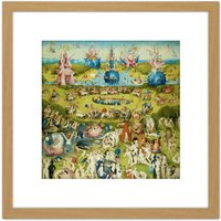 Artery8 Hieronymus Bosch Garden Earthly Delights Painting 8X8 Inch Square Wooden Framed Wall Art Print Picture with Mount in Light Oak