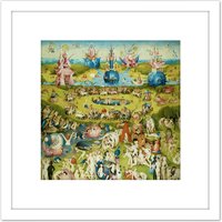 Artery8 Hieronymus Bosch Garden Earthly Delights Painting 8X8 Inch Square Wooden Framed Wall Art Print Picture with Mount in White