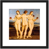 Artery8 Raphael Three Graces Greek Mythology Painting 8X8 Inch Square Wooden Framed Wall Art Print Picture with Mount in Black