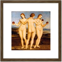 Artery8 Raphael Three Graces Greek Mythology Painting 8X8 Inch Square Wooden Framed Wall Art Print Picture with Mount in Brown