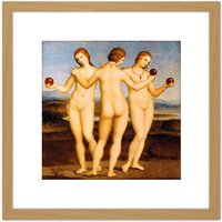 Artery8 Raphael Three Graces Greek Mythology Painting 8X8 Inch Square Wooden Framed Wall Art Print Picture with Mount in Light Oak