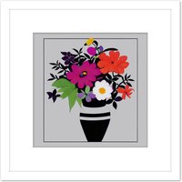 Artery8 Retro Flowers In A Vase Art Deco 1920's Square Wooden Framed Wall Art Print Picture 8X8 Inch in White