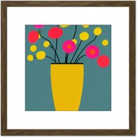 Artery8 Striking Modern Abstract Boho Flowers In Vase Illustration Square Wooden Framed Wall Art Print Picture 8X8 Inch in Brown