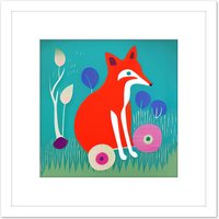 Artery8 Boho Fox Retro Forest Illustration Square Wooden Framed Wall Art Print Picture 8X8 Inch in White