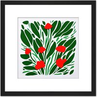 Artery8 Abstract Red Flowers Flamingo Floral Bouquet Square Wooden Framed Wall Art Print Picture 8X8 Inch in Black