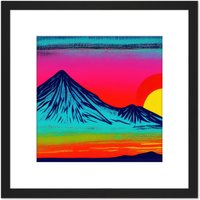 Artery8 Mt Everest Himalayan Mountains Striking Psychedelic Sunset Square Wooden Framed Wall Art Print Picture 8X8 Inch in Black