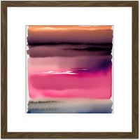 Artery8 Sunset Lake Abstract Watercolour Soft Gradient Square Wooden Framed Wall Art Print Picture 8X8 Inch in Brown