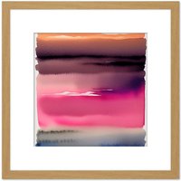 Artery8 Sunset Lake Abstract Watercolour Soft Gradient Square Wooden Framed Wall Art Print Picture 8X8 Inch in Light Oak