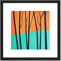 Artery8 Trees In Autumn Modern Landscape Turquoise Orange Illustration Square Wooden Framed Wall Art Print Picture 8X8 Inch in Black
