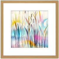 Artery8 Water Reed Plant Swamp Canes Dreamy Colourful Modern Watercolour Illustration Square Wooden Framed Wall Art Print Picture 8X8 Inch