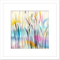 Artery8 Water Reed Plant Swamp Canes Dreamy Colourful Modern Watercolour Illustration Square Wooden Framed Wall Art Print Picture 8X8 Inch in White