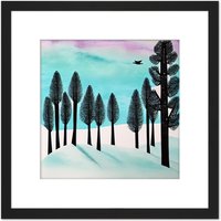 Artery8 Flying South Winter Trees Under A Colourful Sky Arctic Tundra Square Wooden Framed Wall Art Print Picture 8X8 Inch in Black